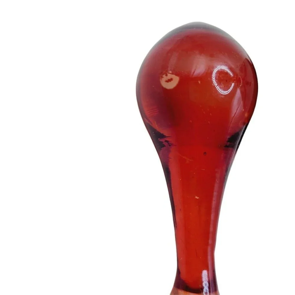 Vintage Bohemian Ruby Red Decanter Frosted Glass Painted Gold Gilding 9